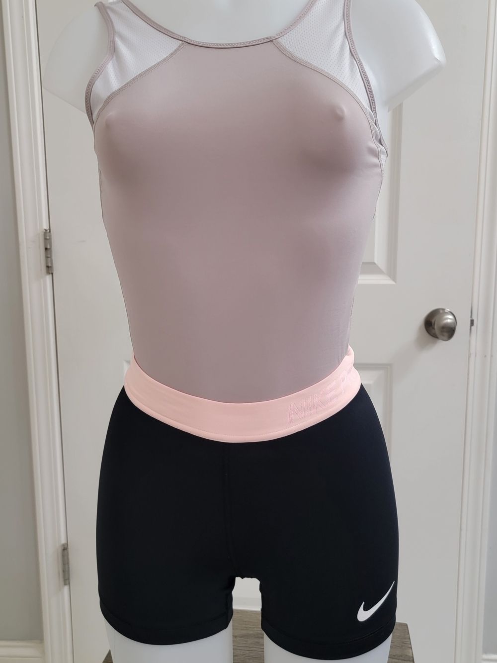 Pink Waistband Black Nike Body Suit